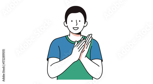 Enthusiastic applause depiction of a man conveying support illustration with a modern minimalistic style isolated over white background