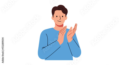 Illustration of a man in a blue shirt clapping hands symbolizing support and acknowledgment  visual representation of encouragement or success