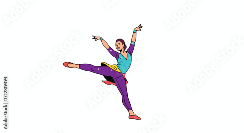 Whimsical ballerina in vibrant costume strikes a graceful pose against a minimalist backdrop casting magic across the scene dance finesse motion