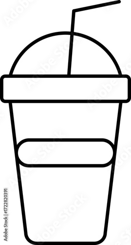 Isolated Soft Drink Glass with Straw Icon in Stroke Style.