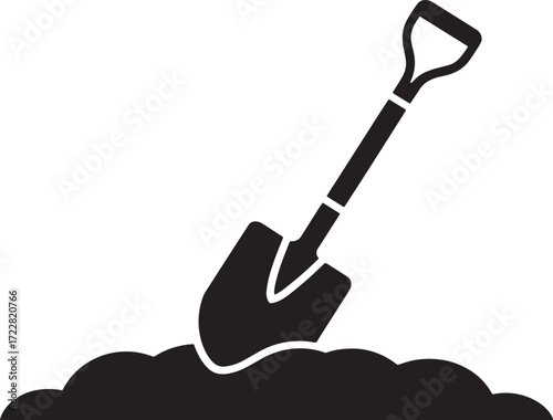 Shovel In Ground Silhouette Gardening Tool. Vector Illustration Gardening Icon Design