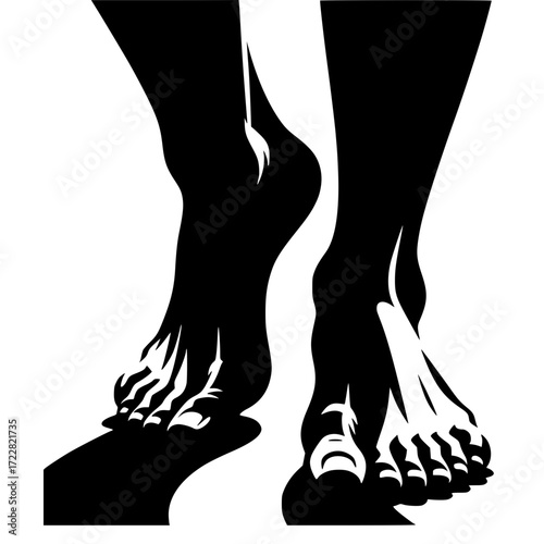 Barefoot icon of two feet black vector icon with transparent background 