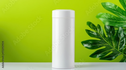 Wallpaper Mural Minimalist White Container Against Green Background with Leaves Torontodigital.ca