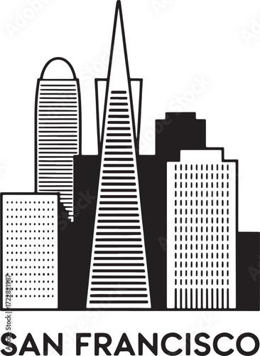 San Francisco Skyline Building Silhouette Black and White Vector
