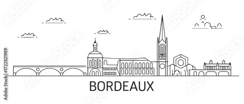 Bordeaux Line Art skyline banner. Bordeaux, France. with white background