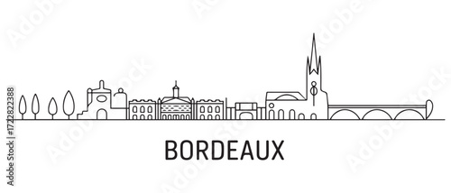 Bordeaux Line Art skyline banner. Bordeaux, France. with white background