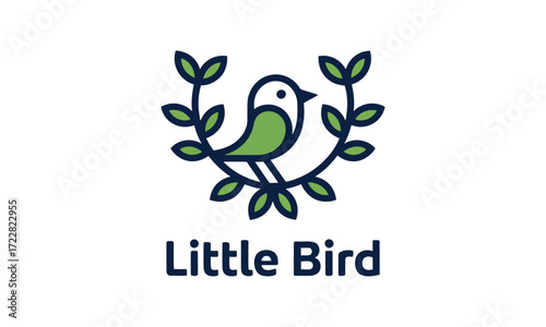 Charming little bird logo design with greenery and simple typography
