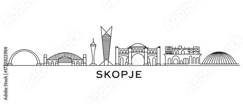 Skopje Line Art skyline banner. Skopje, North Macedonia. with white background