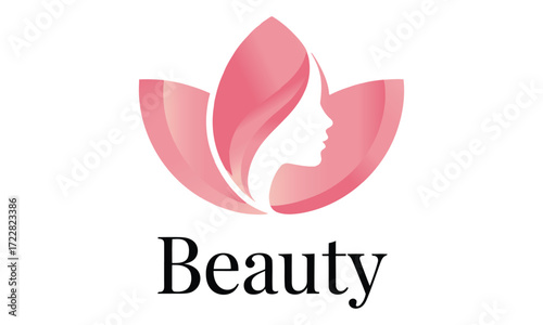 Elegant pink floral logo with a woman's profile silhouette for beauty brands