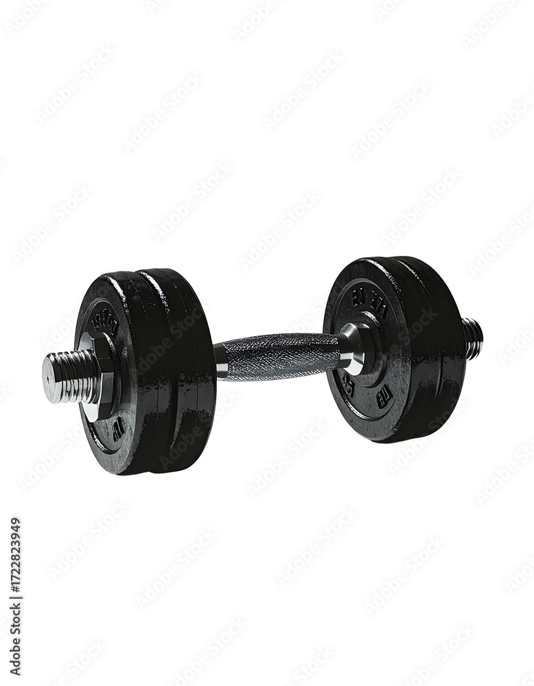 Naklejka premium Black dumbbell, metal construction, weights on either end, smooth finish, simple design