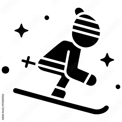 Solid Black Skiing Icon