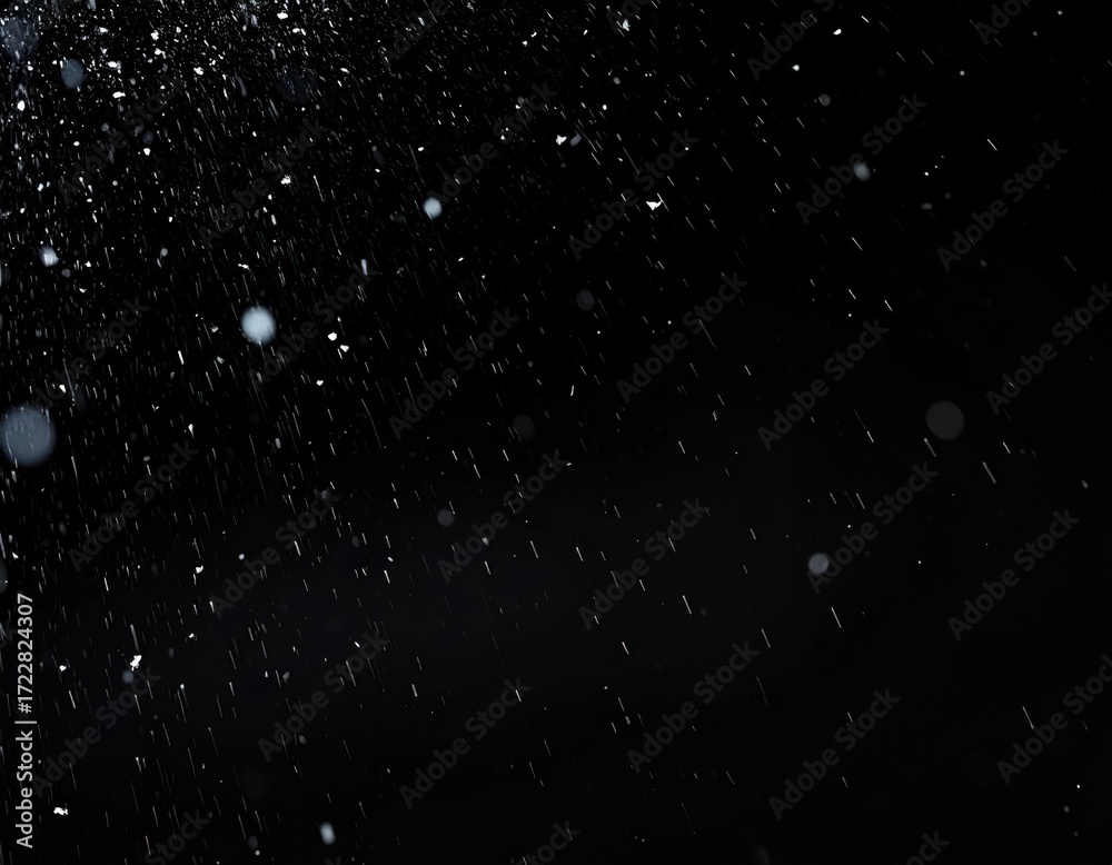 Obraz premium Dynamic shot of water droplets in mid-air against a black background, capturing movement and light reflection, creating a minimalist, dramatic effect