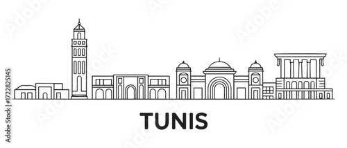 Tunis Line Art skyline banner. Tunis City. with white background