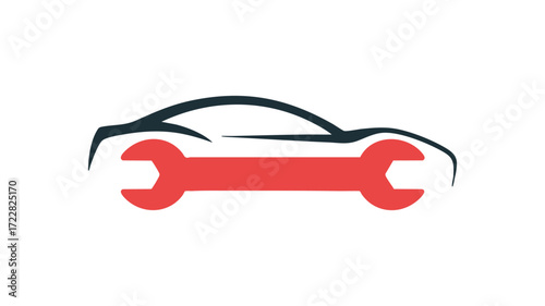 Automotive repair logo featuring car silhouette and wrench symbol for service