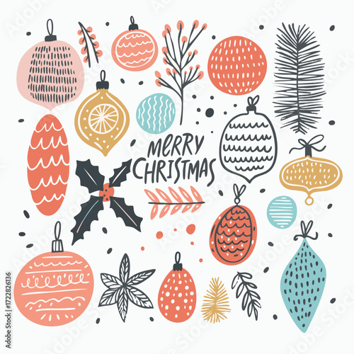 A Collection of Colorful Christmas Ornaments Featuring a Cheerful Merry Christmas Message
