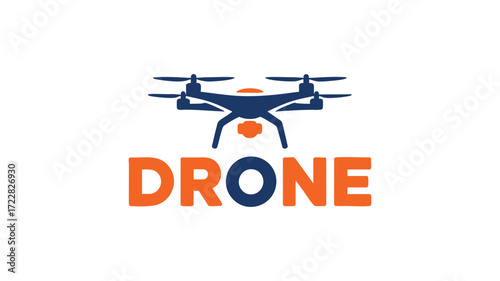 Modern drone logo design featuring a quadcopter and stylized text