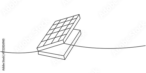 Isometric chessboard lid slightly opened in minimalist abstract linear black and white style