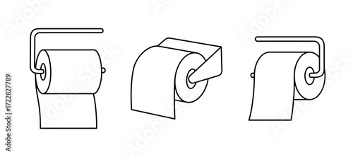 Toilet papers with metal holder outline symbols. Toilet papers, napkins, wipes and other hygiene products. Vector illustration