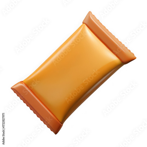 Single orange candy bar wrapper isolated on transparent background