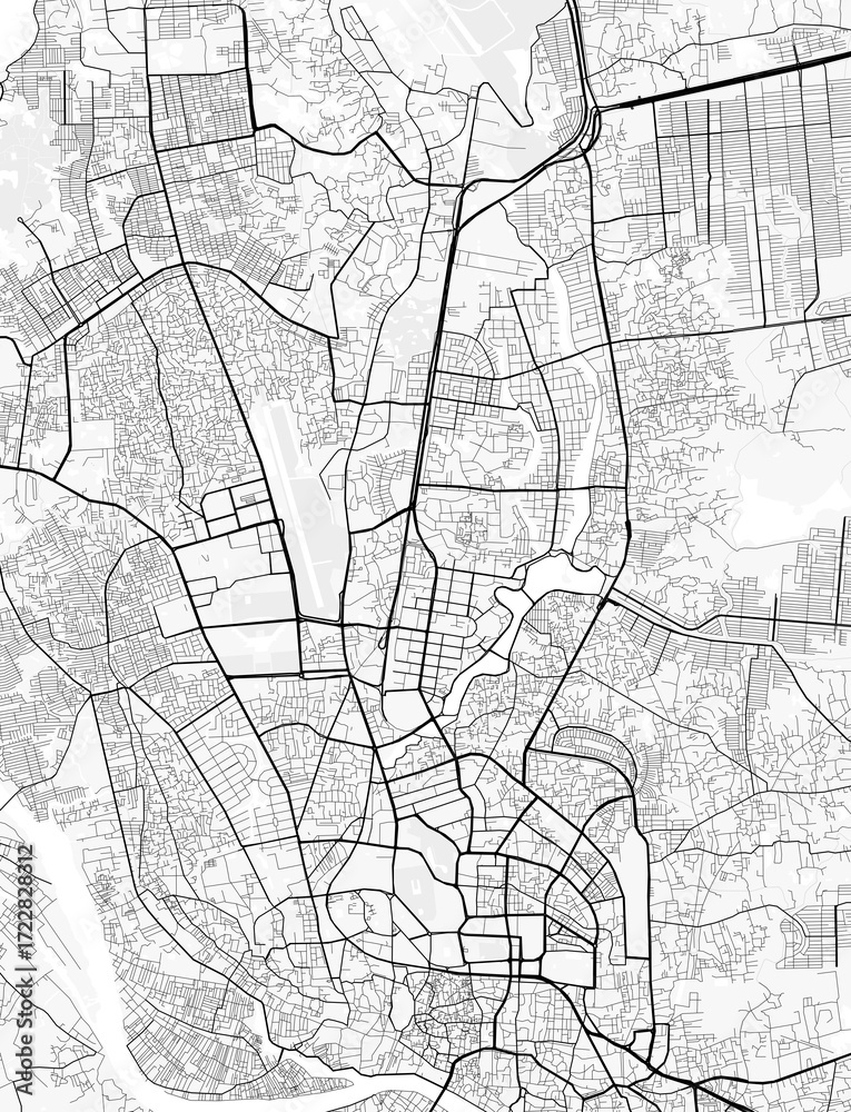 Fototapeta premium Dhaka City Map. Minimalist black and white line art poster for printing, wallpaper, wall art for home and office decor