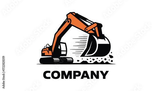 Excavator digging dirt logo design industrial construction machinery heavy equipment