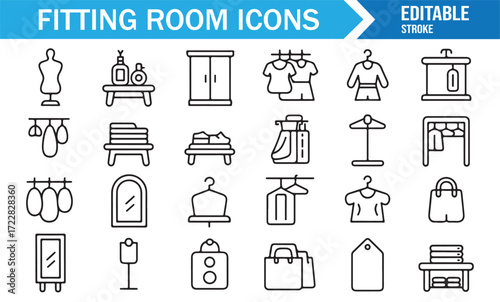 Fitting room symbol collection wardrobe hangers mirrors and fashion icons