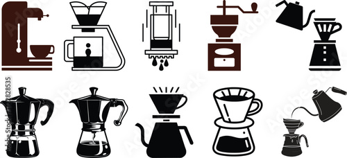 Coffee cup icon set. Cups of coffee tea collection. Hot drink icon. Disposable cup. Cup coffe with steam. Flat style. Vector Illustration. national coffee day.Coffee bean set.Coffee machine icon.Drink