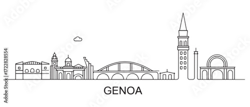 Genoa Line Art skyline banner. Genoa, Italy. with white background