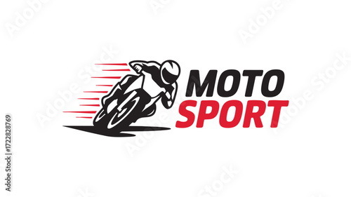 Dynamic motorcycle racing logo featuring 'moto sport' text for automotive enthusiasts