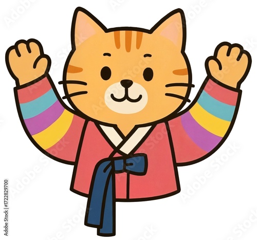 한복,고양이,색동,귀여운,그림,만화,삽화