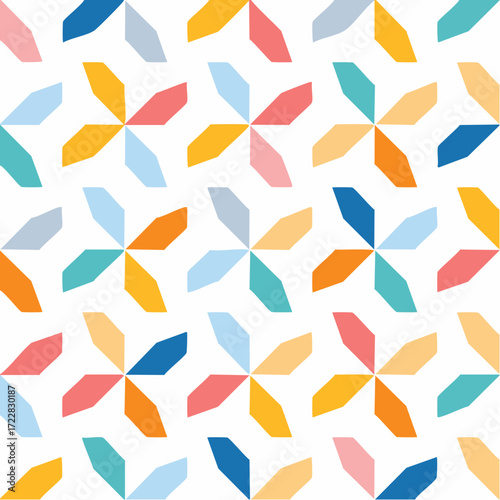 Colorful geometric pinwheel star seamless pattern.