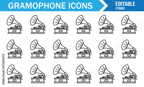 Classic record player gramophone icons editable stroke minimal vector design