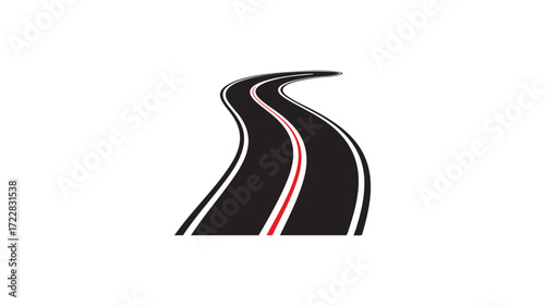 Winding asphalt road with white and red stripes transportation journey forward