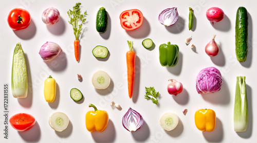 Légumes vue du dessus sur fond blanc
