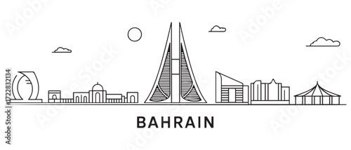 Bahrain Line Art skyline. Travel Bahrain famous landmarks. with white background