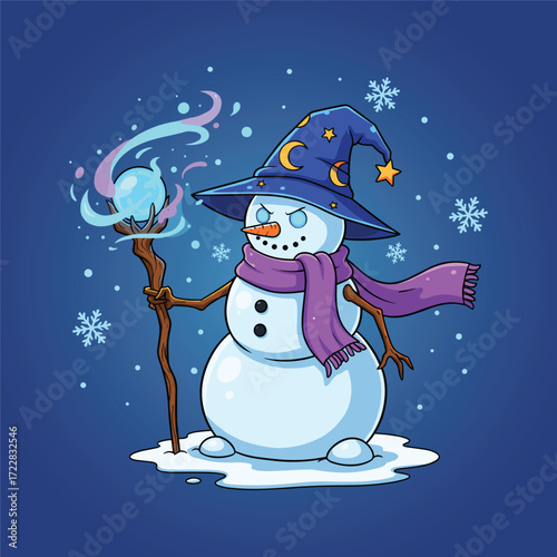 vector illustration of a fantasy snowman wizard