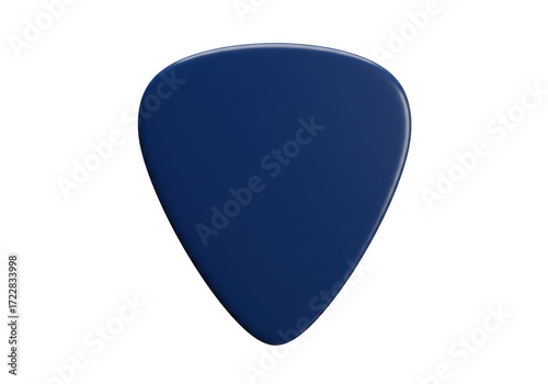 Isolated, deep blue guitar pick with teardrop shape ideal for playing music onstage