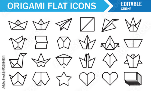 Origami shapes icons vector set for creative craft and paper design projects