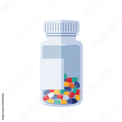 Colorful Pill Bottle with Capsules Inside
