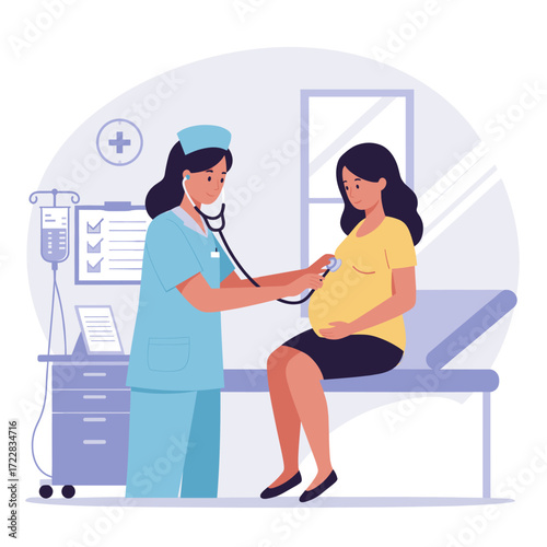 Nurse Monitoring Pregnant Woman’s Health During Prenatal Checkup