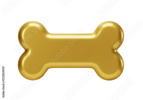 Isolated Golden Dog Bone, Metallic Food for Pet Reward or Treat, Shiny and Elegant Item