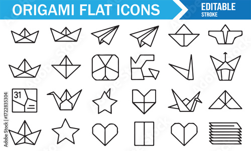 Origami symbol vector pack featuring crane, star, heart, and paper boat
