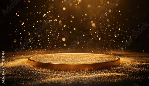 Shimmering Gold Dust with a Circular Base in Mystical Lighting
