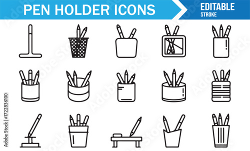 Pen holder graphic elements collection for writing tools and organizers