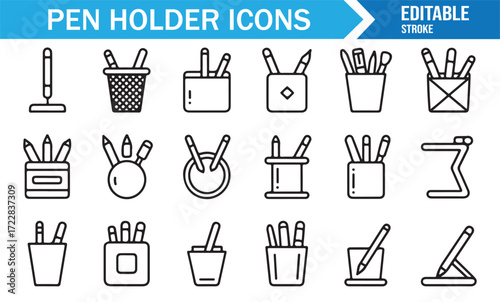 Minimal desk organizer icons editable stroke vector pack for office design