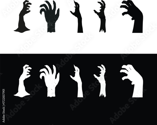 Vector Illustration of Creepy Zombie Hands Emerging