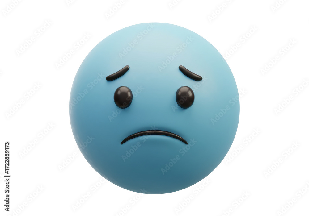 Fototapeta premium Isolated blue 3D sad emoji face expressing negative emotion looking down, a little bit disappointed