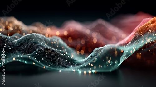 Abstract digital waves glowing particle lights high resolution image