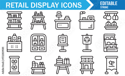 Retail store shelves icons pack editable stroke minimal vector design