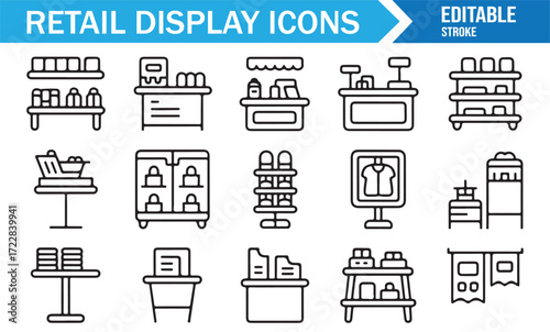 Outline vector retail fixture icons collection for store merchandising
